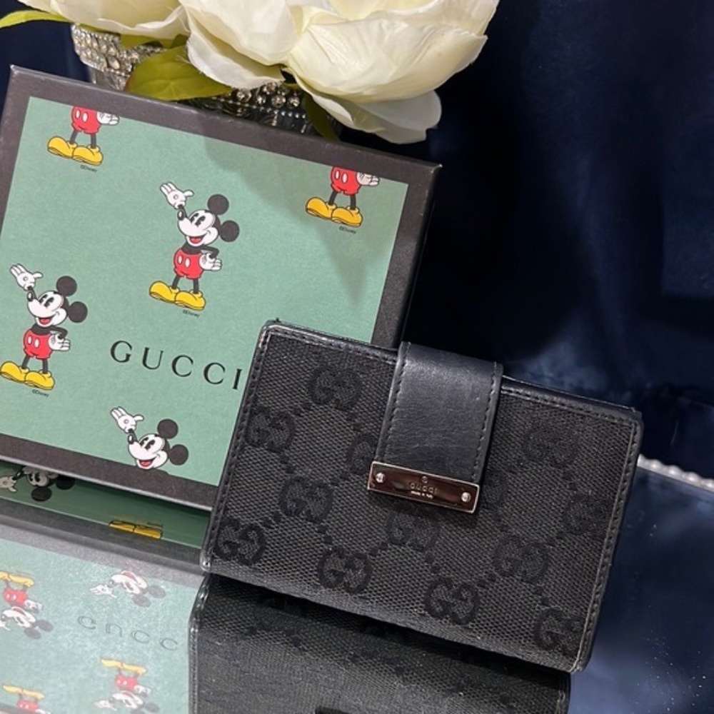 🖤GUCCI GG MONOGRAM CANVAS LEATHER CARD WALLET - Picture 13 of 13